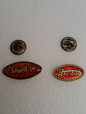 Lot Of 2 Vintage Peterbilt Silver Red Metal & Enamel Lapel Hat Trucker Pin
